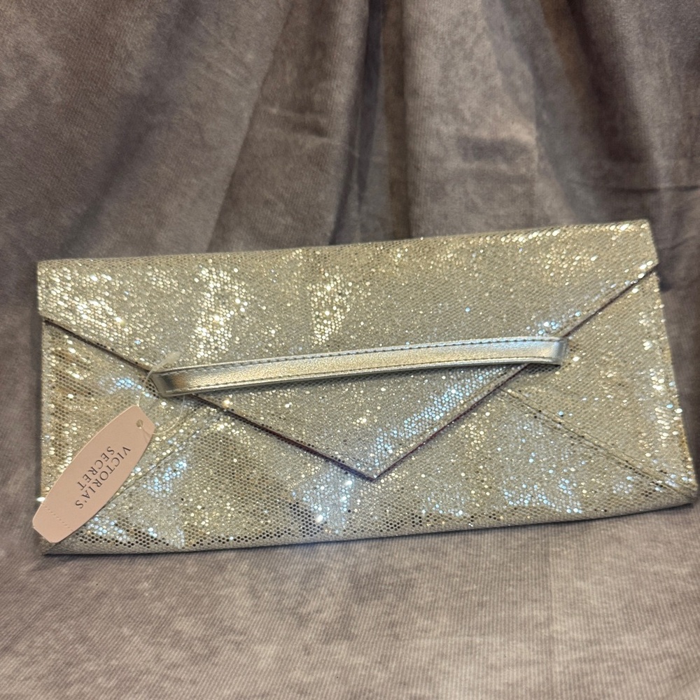 Victoria's Secret Glittery Silver Envelope Clutch $52 NWT